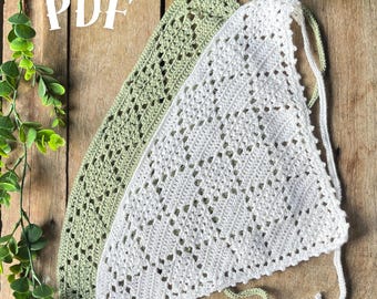 Crochet Bandana Pattern, Diamond Stitch, Boho Headscarf (PDF Pattern)