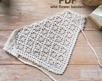 Crochet Wildflower Bandana Pattern: Vintage Floral Headscarf (PDF Pattern)