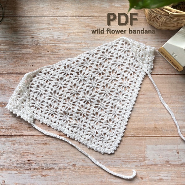 Crochet Wildflower Bandana Pattern: Vintage Floral Headscarf (PDF Pattern)