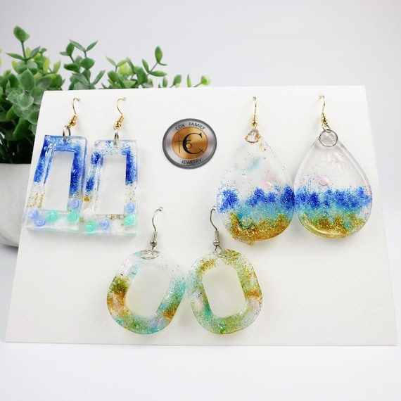 Ocean Breeze Earing Set (Two Pairs). Epoxy resin design.