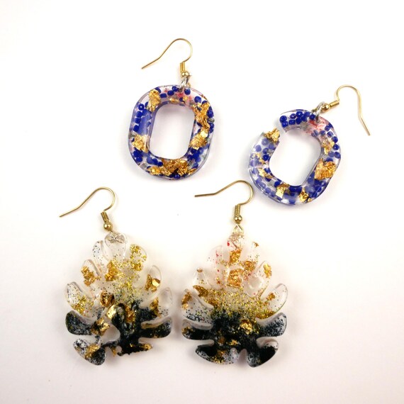 Stylish Tropical Earing Set (Two Pairs). Epoxy resin design.