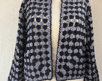 Crochet Granny Square Cardigan Handmade Boho Knit Sweater Wrap
