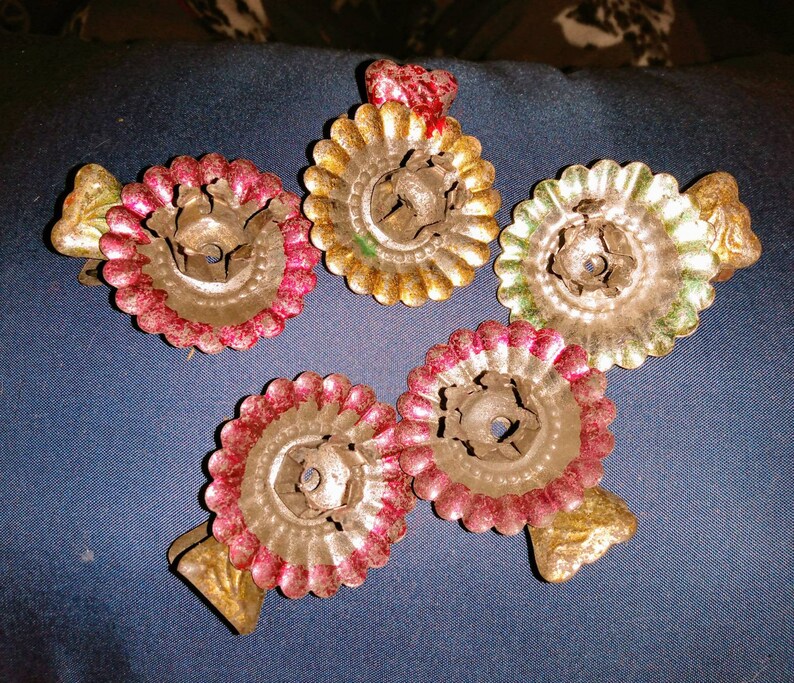 5 Vintage Tin Christmas Tree Candle Holders