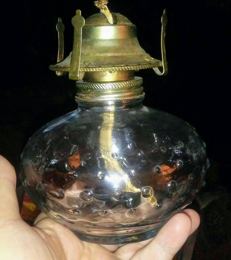 Vintage Round Clear Glass Oil Lamp with Dots