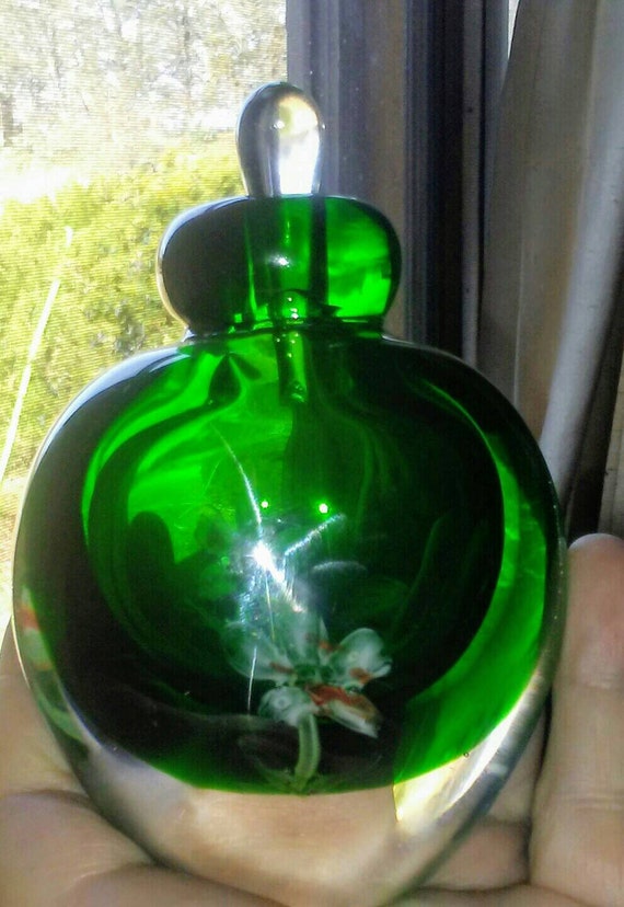 Blown Glass Perfume Bottle green glass perfume bottle with stopper