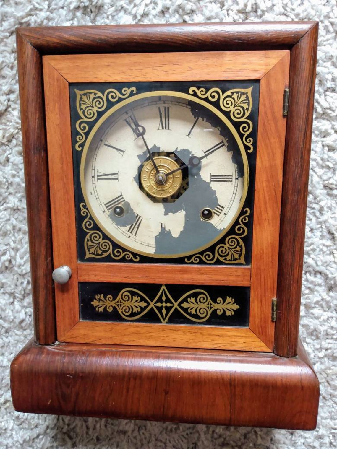 Antique Chauncey Jerome Walnut Cottage Clock Etsy