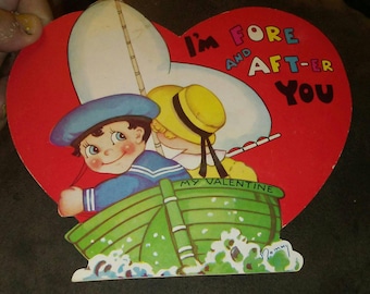 1938 Valentine Card - Children Sailing