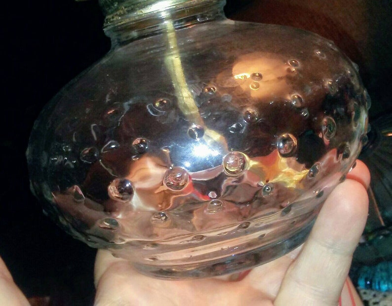 Vintage Round Clear Glass Oil Lamp with Dots