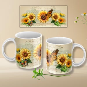 Sunflower Wrap Template Design | 11 oz Mug Template | Sunflower Mug Sublimation | PNG Digital Download