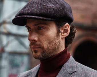 Gorra Newsboy de lana para hombre: gorra plana de ocho paneles 100 % lana, estilo vintage con picos