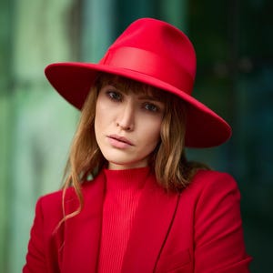 Unique women&#39;s felt hat, wide brim, gift for her, red hat - VICTORIA