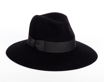VICTORIA Einzigartiger Damenhut aus Filz, Geschenk für Sie, schwarzer Hut