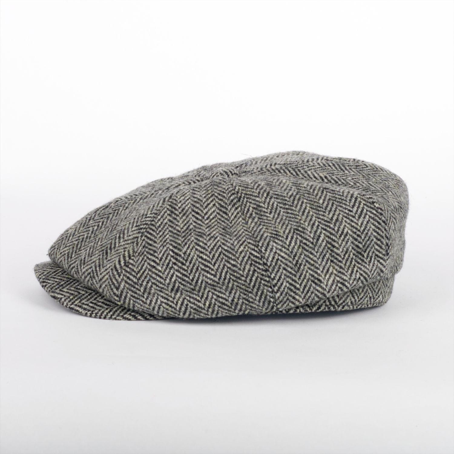 Grey Herringbone Wool Newsboy Cap – Vintage 8-panel Flat Cap  display picture 1