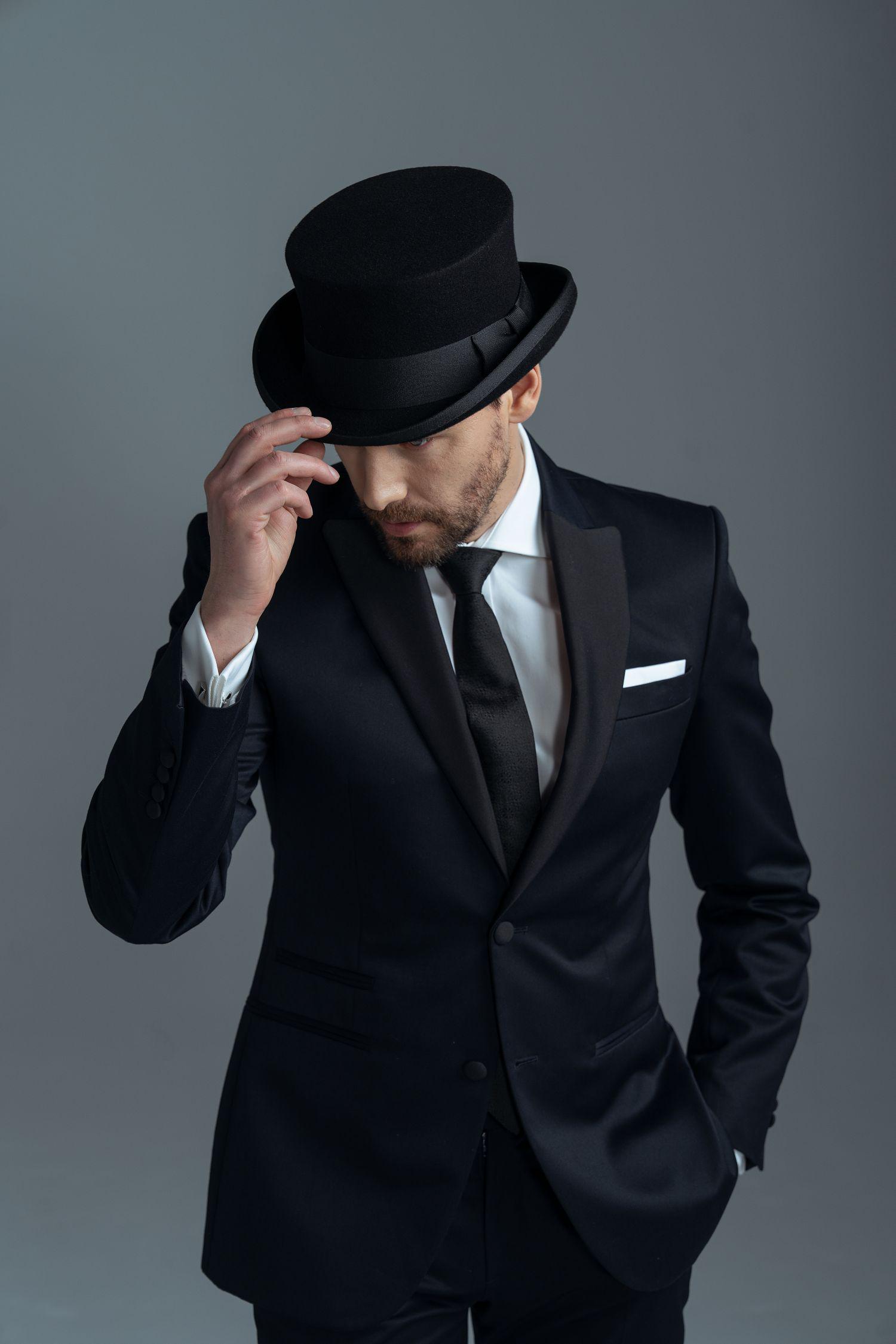 Black Wool Top Hat – Elegant Vintage Cylinder Hat for Steampunk, Formal ...