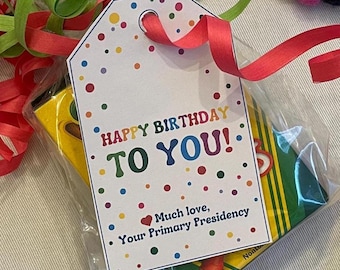 Colorful Birthday Gift Tag / LDS Primary Gift / LDS Primary Teacher Gift / Student Gift / Class Gift / Colorful Birthday Tag