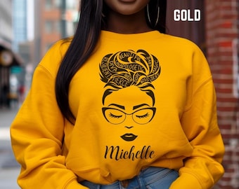 Sudadera personalizada con texto "Mujer negra empoderada", suéter para mujer negra, regalo para mujer negra, suéter para mujer negra, regalo de cumpleaños para mamá negra.