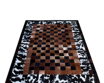 Handmade Patchwork Cowhide Rug: Square Design Leather Area Rug (120 X 180 cm)