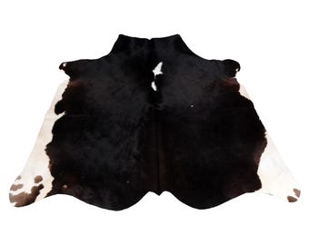 Versatile Medium Cowhide Accent – Dark Brown & White Premium Hair-On Leather Rug