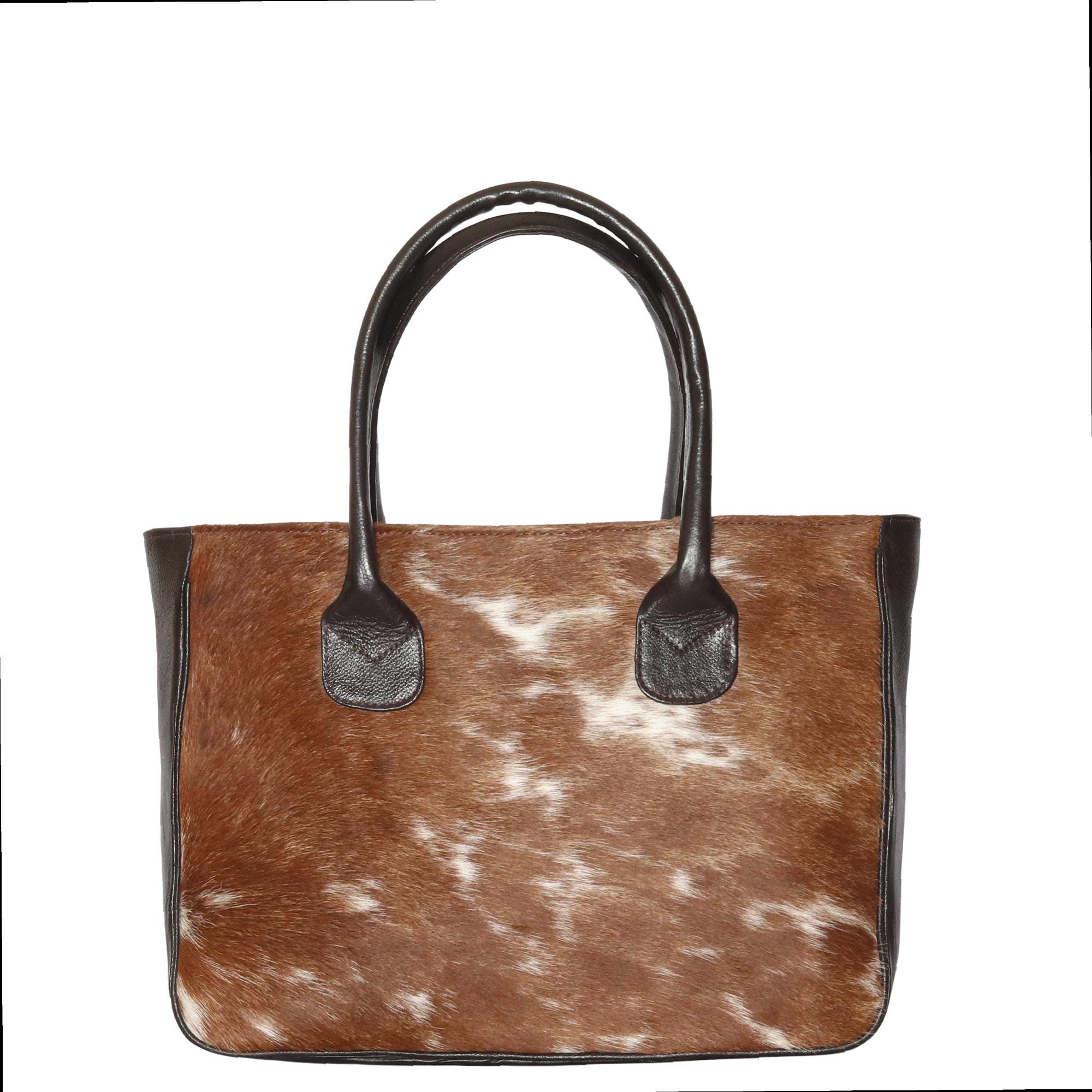 Handmade Cowhide Shoulder Bag: Brown & White Hair-On Leather Purse