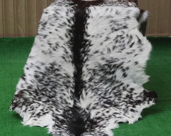 Tapis Design Vintage En Cuir Et Peau De Chèvre Angora - Authentique