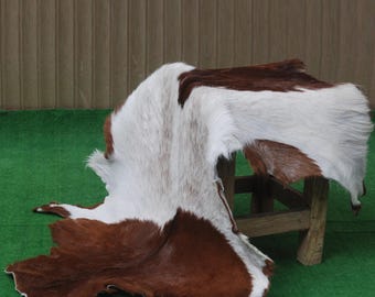 Brown & White Goat Skin Rug: Natural Hide, Cozy Home Decor (48x27 inches)