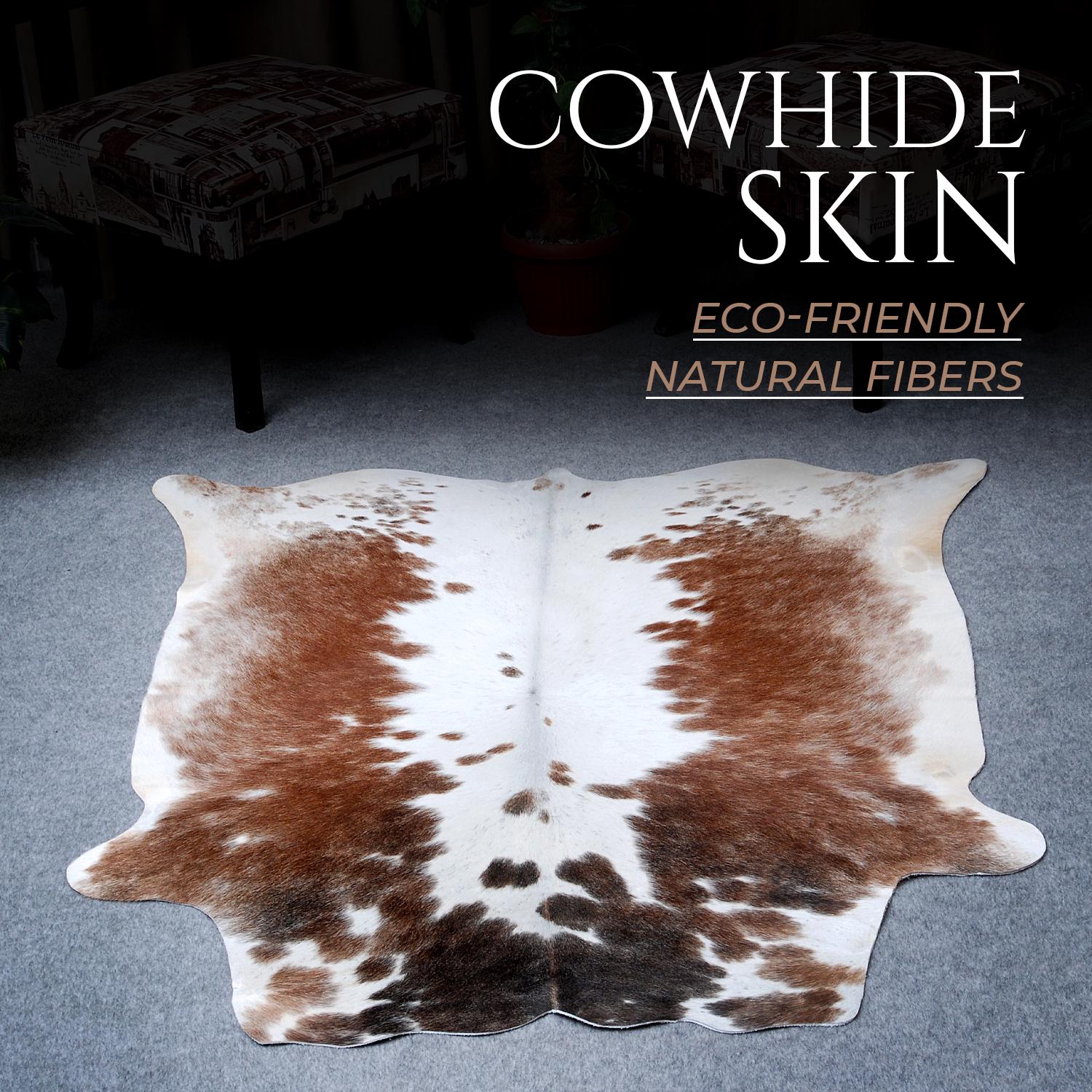 ブラウン＆ホワイト牛革ラグ：本革アクセント（50×50インチ） - Etsy 日本