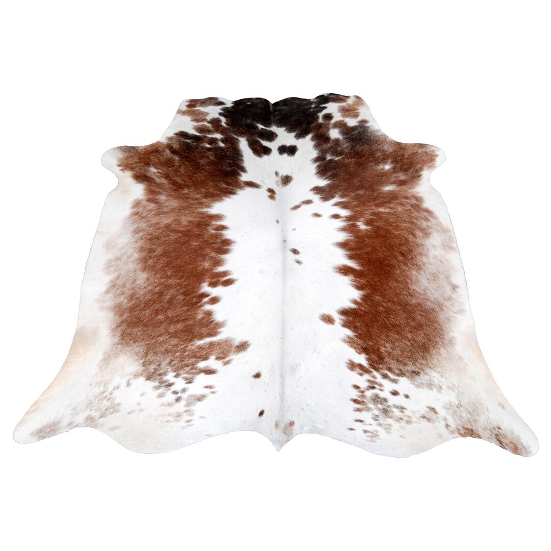 ブラウン＆ホワイト牛革ラグ：本革アクセント（50×50インチ） - Etsy 日本