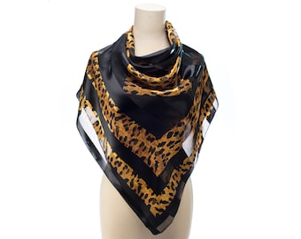 Animal Leopard Print Classic Gold Chain Link Design Inspired Scarf Shawl