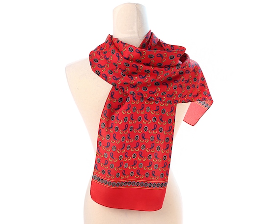 Men's Red Blue Neck Scarf Vintage 80s Classy Scarf