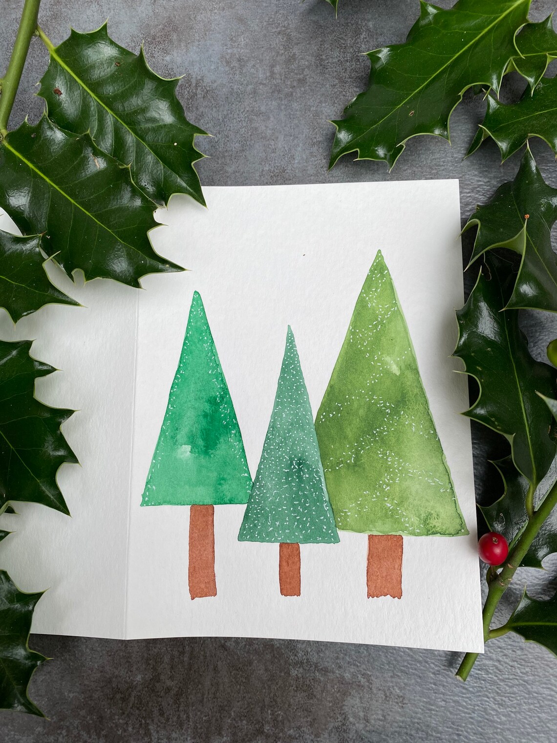 Christmas cards Original watercolor cards Christmas Trees | Etsy