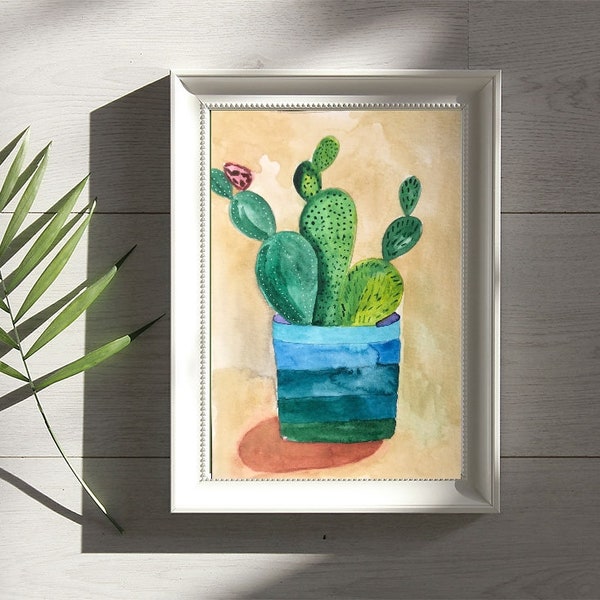 Cactus Watercolor Painting, Cactus home decor, Cactus art, Original cactus work of art, rustic home decor, Farmhouse chic,