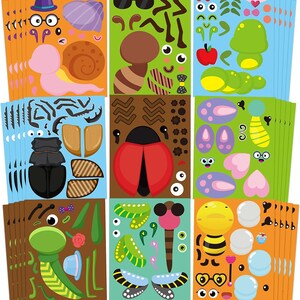 45pcs Make Your Own Bugs Stickers for Kids, Butterfly Beetle Bee Make a Face Stickers Games