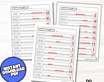 Number Line to 20, Number Line Addition and Subtraction within 20, 1st Grade Math Centers, Math Printable, Kindergarten, Homeschool