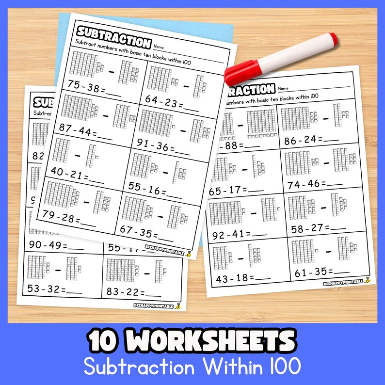 2-digit Addition and Subtraction Using Base Ten Blocks Within 100 ...