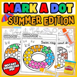 Mark a Dot Summer Worksheets, Do a Dot Printable, Dot Marker Activity, Toddler Preschool Fine Motor Activity, Summer Printable Worksheets
