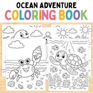 Ocean Adventure Coloring Book for Kids, Printable Ocean Animal Coloring Pages, Sea Life Activity Book, Preschool Summer Coloring Book PDF