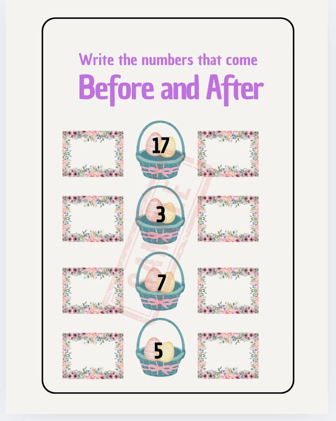 Math Work Sheet- Before and After-easter Themed - Etsy