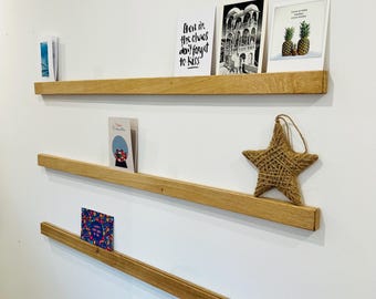 Set of 3 | Elegant picture rail made of solid oak | Photo rail | Mounting with and without drilling | Wall shelf, wall shelf