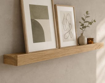 Solid oak picture ledge | Custom-made wooden picture shelf | Wall-mounted photo ledge | Oak wood picture board | Poster ledge, decorative shelf