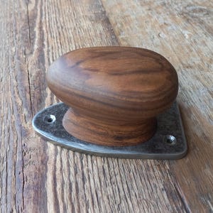 Hand Carved Walnut Door Handle with Metal Plate