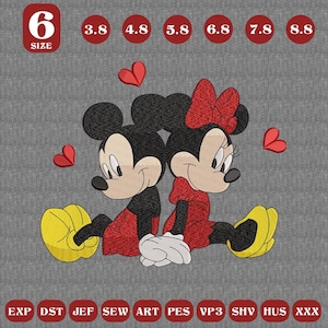 Mickey & Minnie Valentinstag Stickerei, Valentinstag Stickdatei, Magic Land Stitch, Trendy Valentine Design, Happy Valentine's Day, 6 Größen