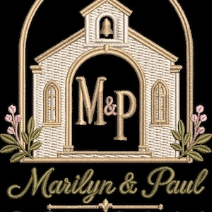 Personalized Wedding Church Embroidery, Custom Couple Names, Wedding Date & Coordinates, Anniversary Gift, Machine Embroidery Design File