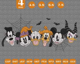 Mouse & Friends Halloween Embroidery, Retro Disney Halloween Embroidery, Mouse's Not So Scary Party Family Matching Shirt Design, 4 Sizes