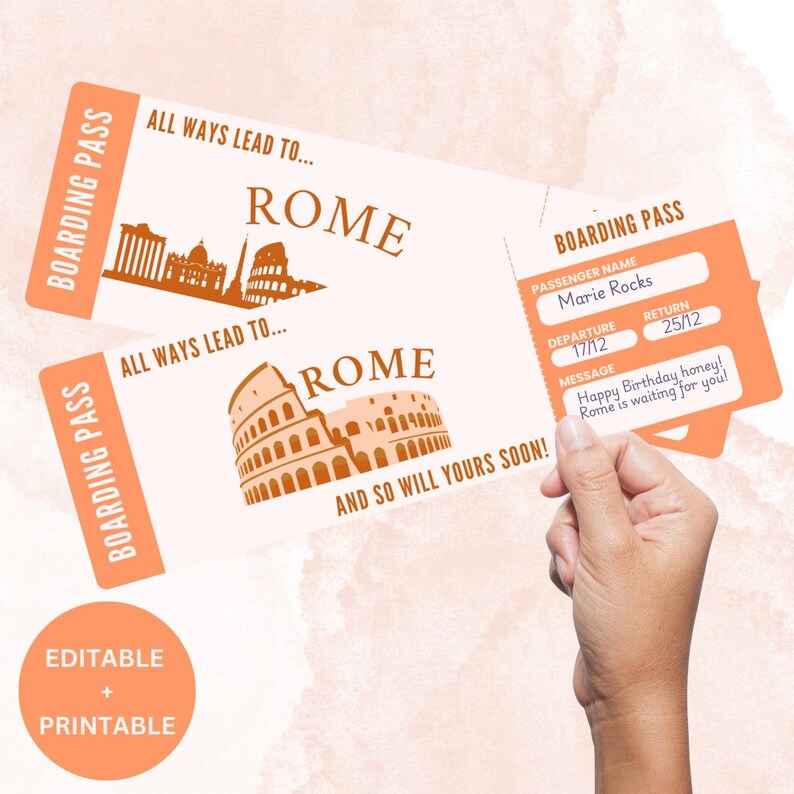 Rome Trip Boarding Pass – Surprise Gift Ticket (digital Download) - Etsy