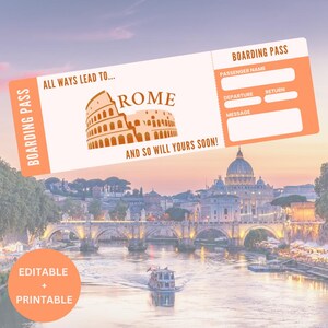Biglietto regalo stampabile per un viaggio a sorpresa a Roma - Carta d'imbarco modificabile Roma - Idea regalo di San Valentino per fidanzata/fidanzato, regalo di San Valentino a Roma