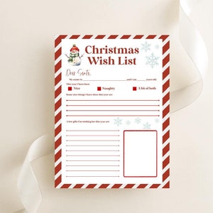 Lista de deseos de Navidad imprimible, carta a Papá Noel, imprimible de Navidad para niños, actividad navideña, descarga digital de lista de deseos de Papá Noel editable