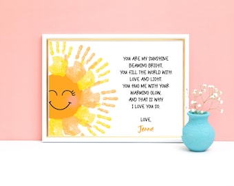 Mother's Day Handprint Poem, You Are My Sunshine, Printable Gift (8x10, Canva Editable)