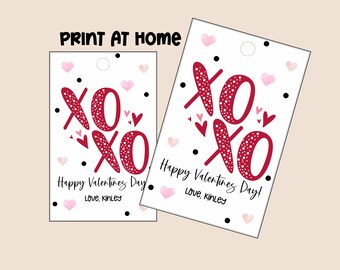 XOXO Valentine Gift Tags, Editable School Valentines (Digital Download)