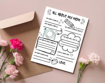 All About My Mom Printable, Fill-in-the-Blanks Keepsake (Digital Download)