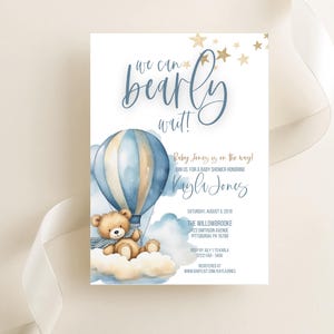 Editable Template, We Can Bearly Wait Baby Shower Invitation, We Can Bearly Wait Baby Shower, Blue Teddy Bear, Teddy Bear Baby Shower, Baby